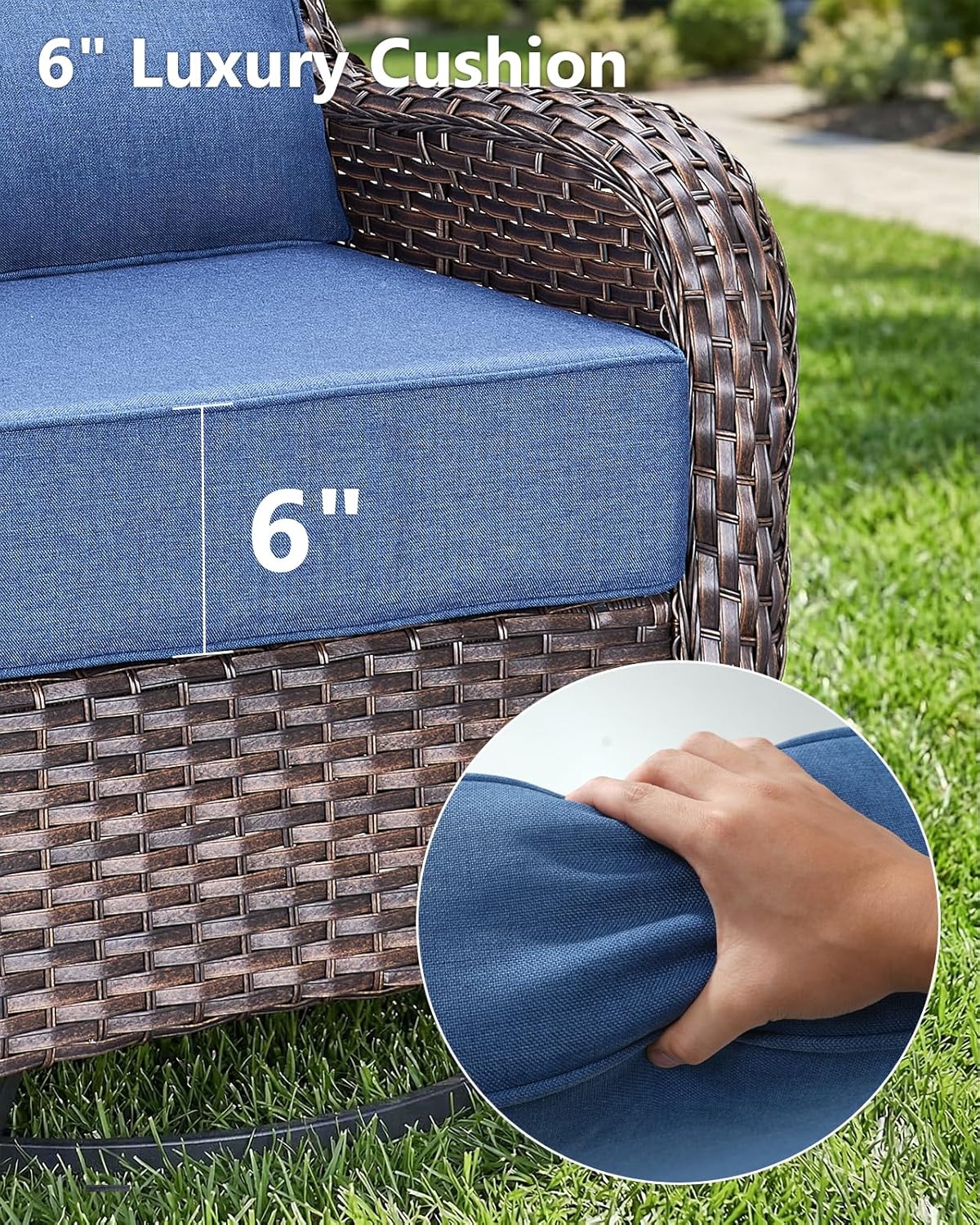 6' Thick Outdoor Cushion, 24*24*6' Patio Furniture Cushions with Waterproof Patio Furniture Cushions with Removable Cover, 28D High Density Patio Cushion for Outdoor Furniture, Blue-6pcs