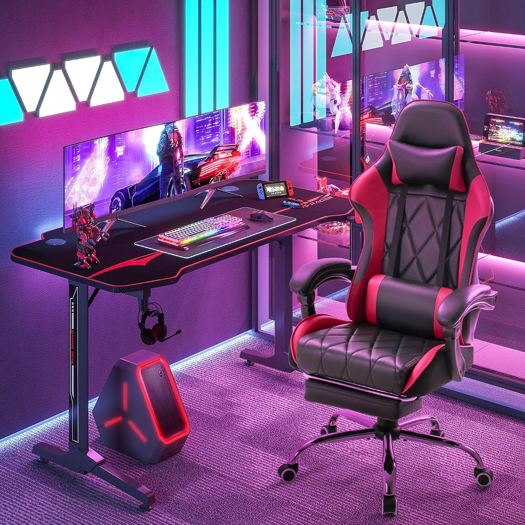 Homall Gaming Chair, Computer Chair with Footrest and Massage Lumbar Support, Ergonomic High Back Video Game Chair with Swivel Seat and Headrest (Red)