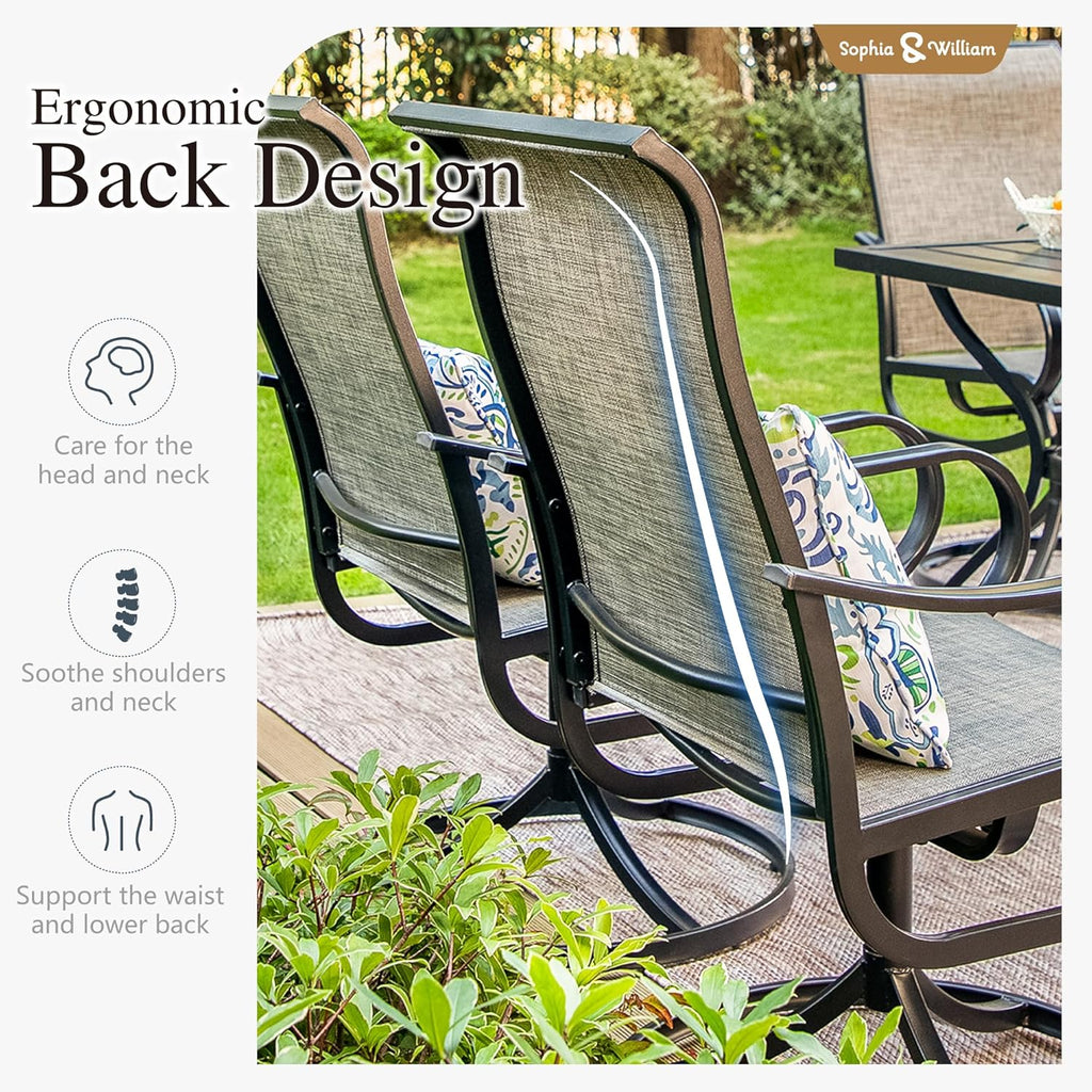 Sophia & William Patio Set with Umbrella 8 Pieces Outdoor Dining Set for 6 with 13ft Large Patio Umbrella Beige, 6 x Swivel Patio Chairs with 59' Dining Table for Lawn Garden