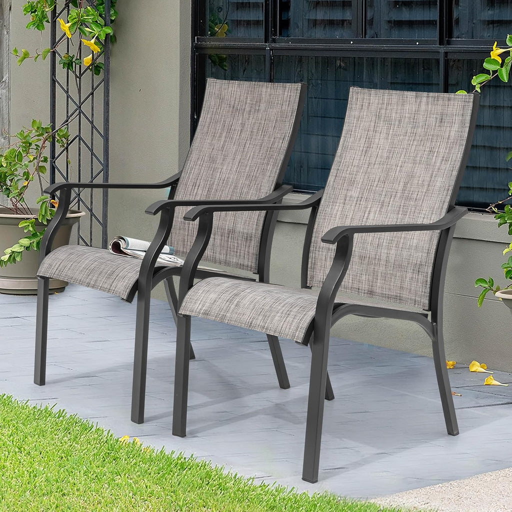 NUU GARDEN Outdoor Dining Chairs Set of 2, Textilene Patio Chairs with Aluminum Frame, Quick-Dry Rust-Resistant Chairs with Backrest & Armrests for Lawn Garden Backyard, Grayish Brown
