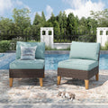 PHI VILLA 2 Pieces Wicker Patio Sofa Set, Rattan Sofa Set with Deep Seating for Poolside, Garden 2 x Armless Sofa, Aqua Blue
