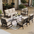 SUNSHINE VALLEY 6 Piece Metal Outdoor Patio Furniture Set, Patio Conversation Set 1 3-Seater Sofa, 2 Fixed Sofa, 2 Rocking Sofa with 5.75' Thick Cushion & Coffee Table Black Backyard Furniture, Beige