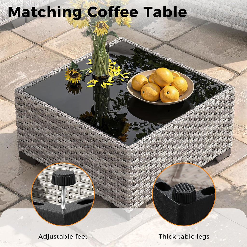 8-Seat Modern Patio Furniture Set with Swivel Rocking Chairs, Thick 4″ Cushions, Dual-Strand Wicker Rattan, Rust-Resistant Steel Frame – Outdoor Conversation & Modular Sectional,Navy