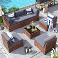 Patio Furniture Set, 7 Pieces Outdoor Modular Conversation Set Wicker Sectional Sofa for All Weather Rattan Patio Couch for Porch Garden Backyard Balcony Poolside (Grey)