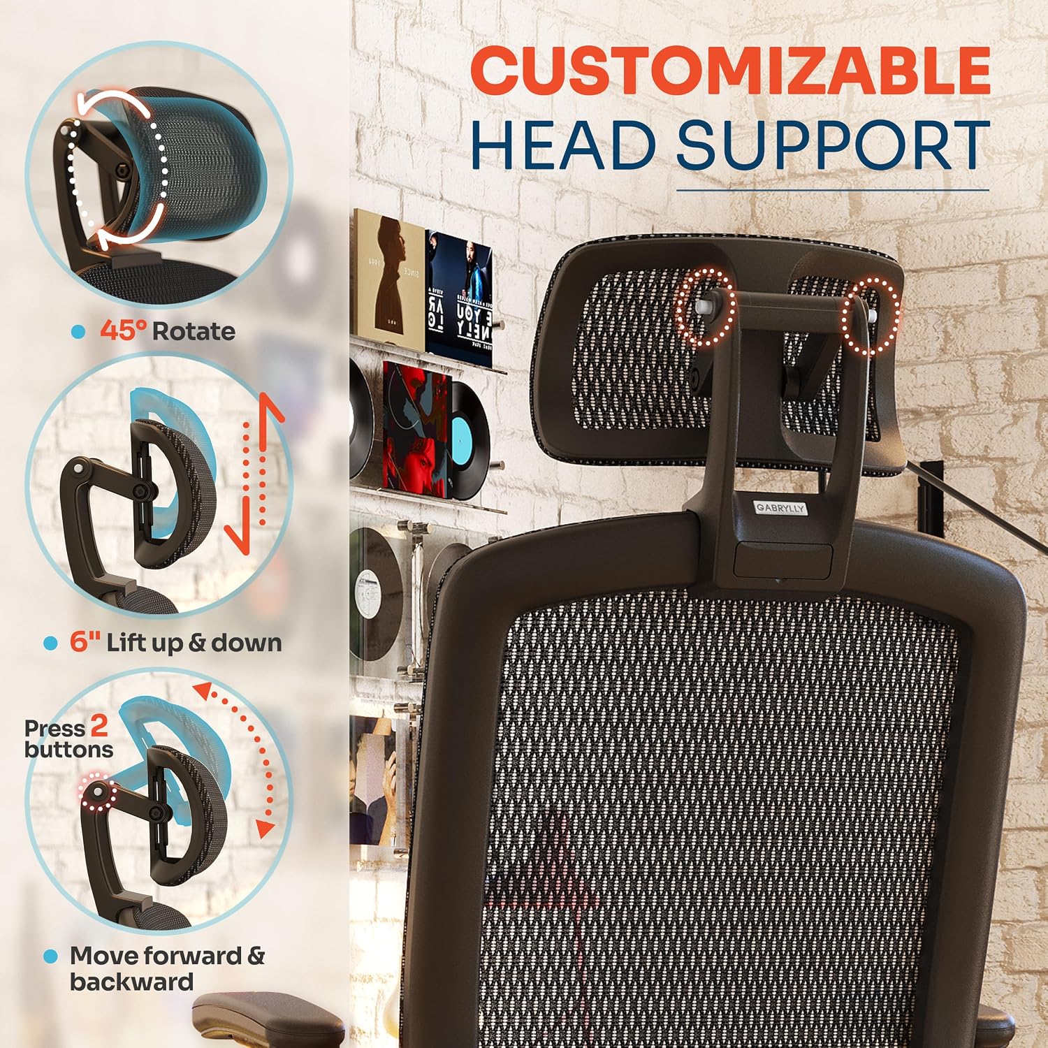 GABRYLLY Ergonomic Office Chair, High Back Home Desk Chair with Headrest, Flip-Up Arms, 90-120° Tilt Lock and Wide Cushion, Big and Tall Mesh Chairs for Man Woman, Black Task Chair(Dark Woodgrain)