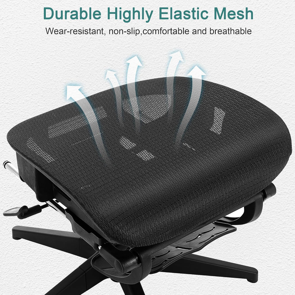 VECELO Swivel Ergonomic High Back Mesh Office Chair with Retractable Footrest, Adjustable Backrest, Tilt Function, 3D Armrests & Headrest, Lumbar Support for Executive/Computer Desk/Task Work, Black