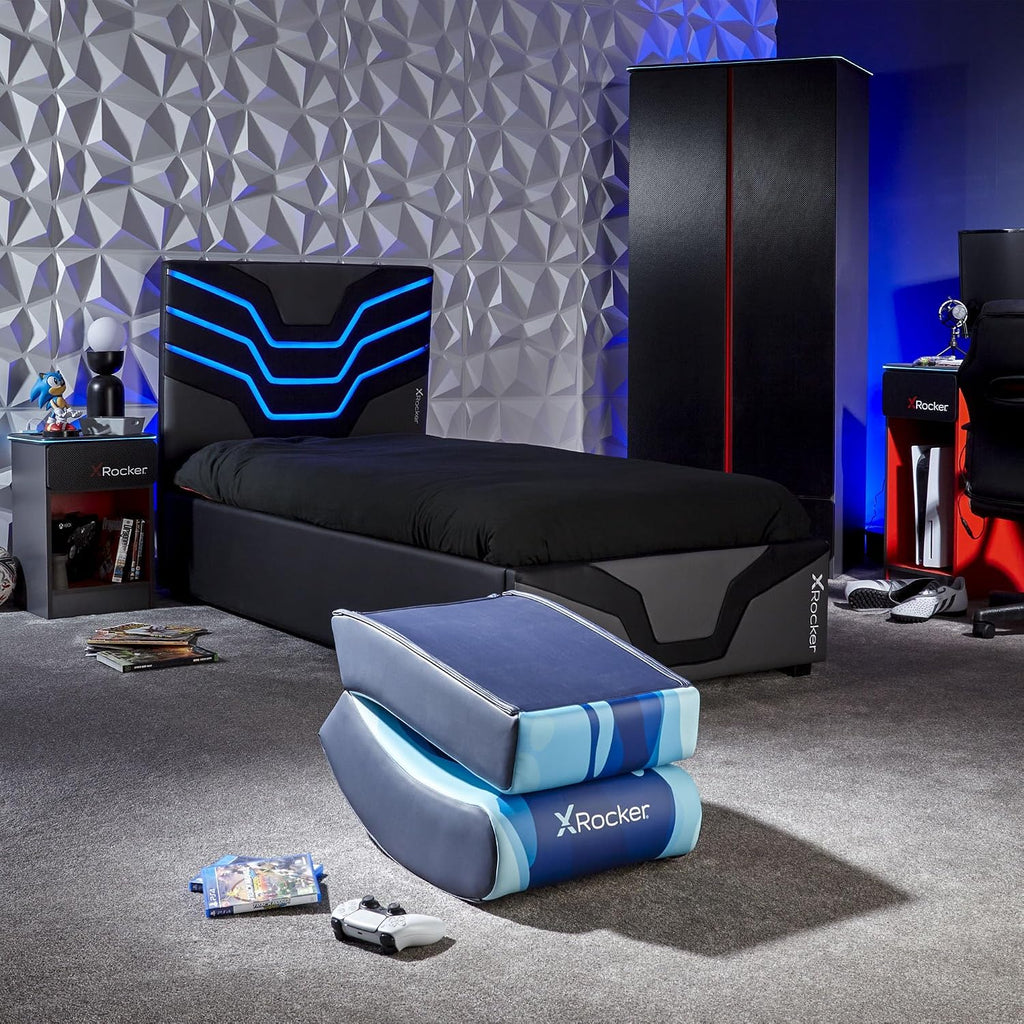 X Rocker Video Rocker Kids Gaming Chair - Foldable Floor Rocker for Kids and Juniors, Low Folding Rocking Seat, Gaming Console Chair - Lava Edition - Blue