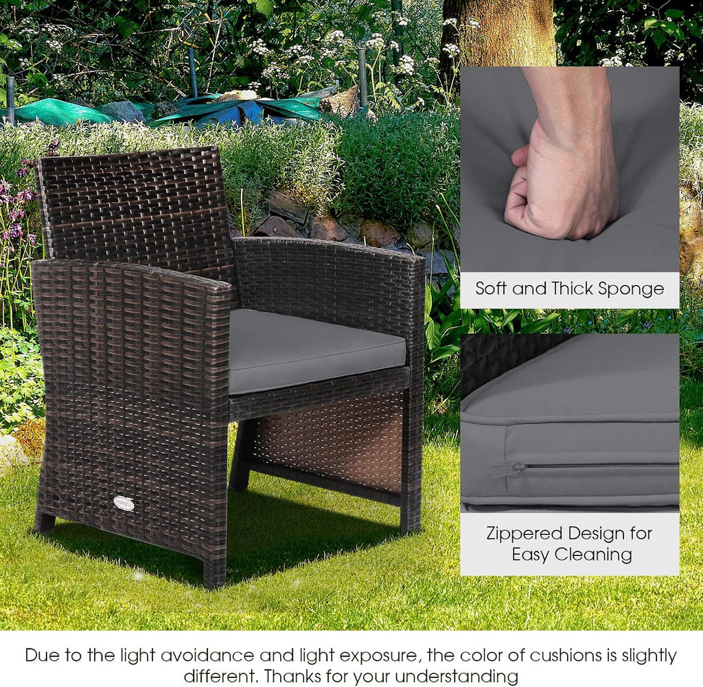 Tangkula 3 Pieces Outdoor Wicker Conversation Set with Waterproof Cover, 2 Patio PE Rattan Cushioned Chairs with Side Storage Table, Suitable for Front Porch, Balcony, Garden, Poolside and Yard (Grey)