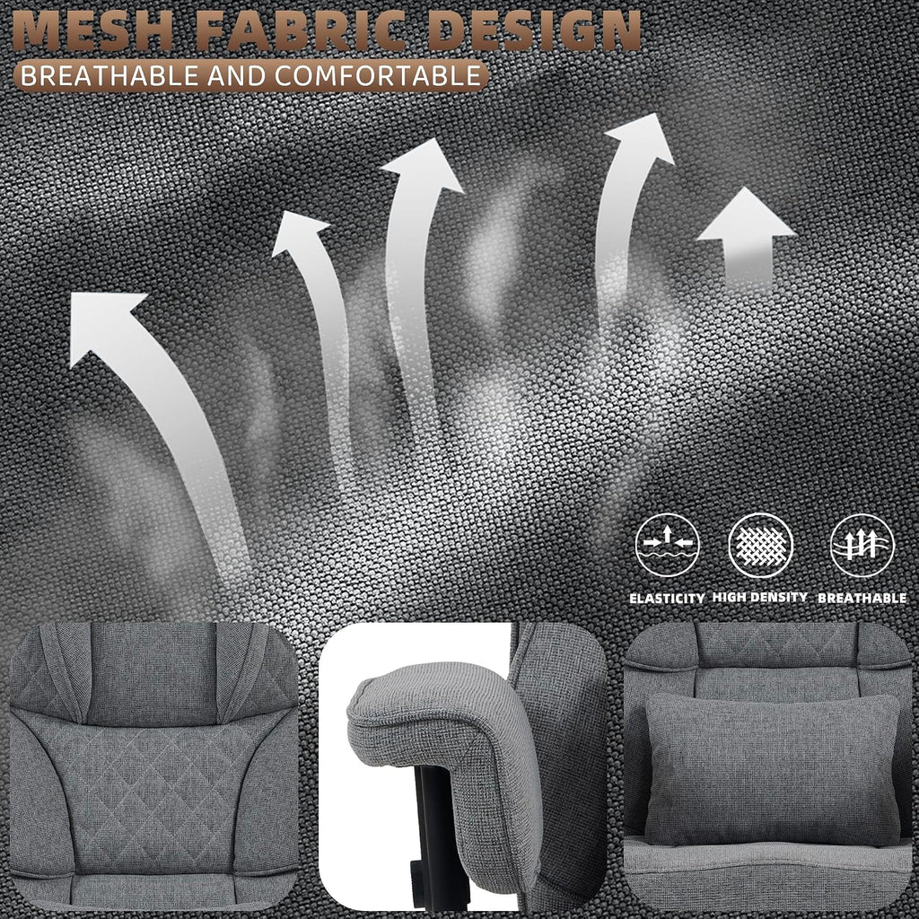 Vonesse Big and Tall Office Chair, Computer Chair with Soft Adjustable Armrests, Ergonomic Gaming Chair with Breathable Linen Design, Executive Chairs with Footrest (Linen Fabric, Gray)