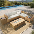 HERA'S HOUSE Small Patio Furniture Set with Fire Pit Table, 5 Pieces 4 Seats Wicker Outdoor Sectional Sets,Yellow Rattan Conversation Set with Sofa and Table for Backyard, l Shape Balcony Couch