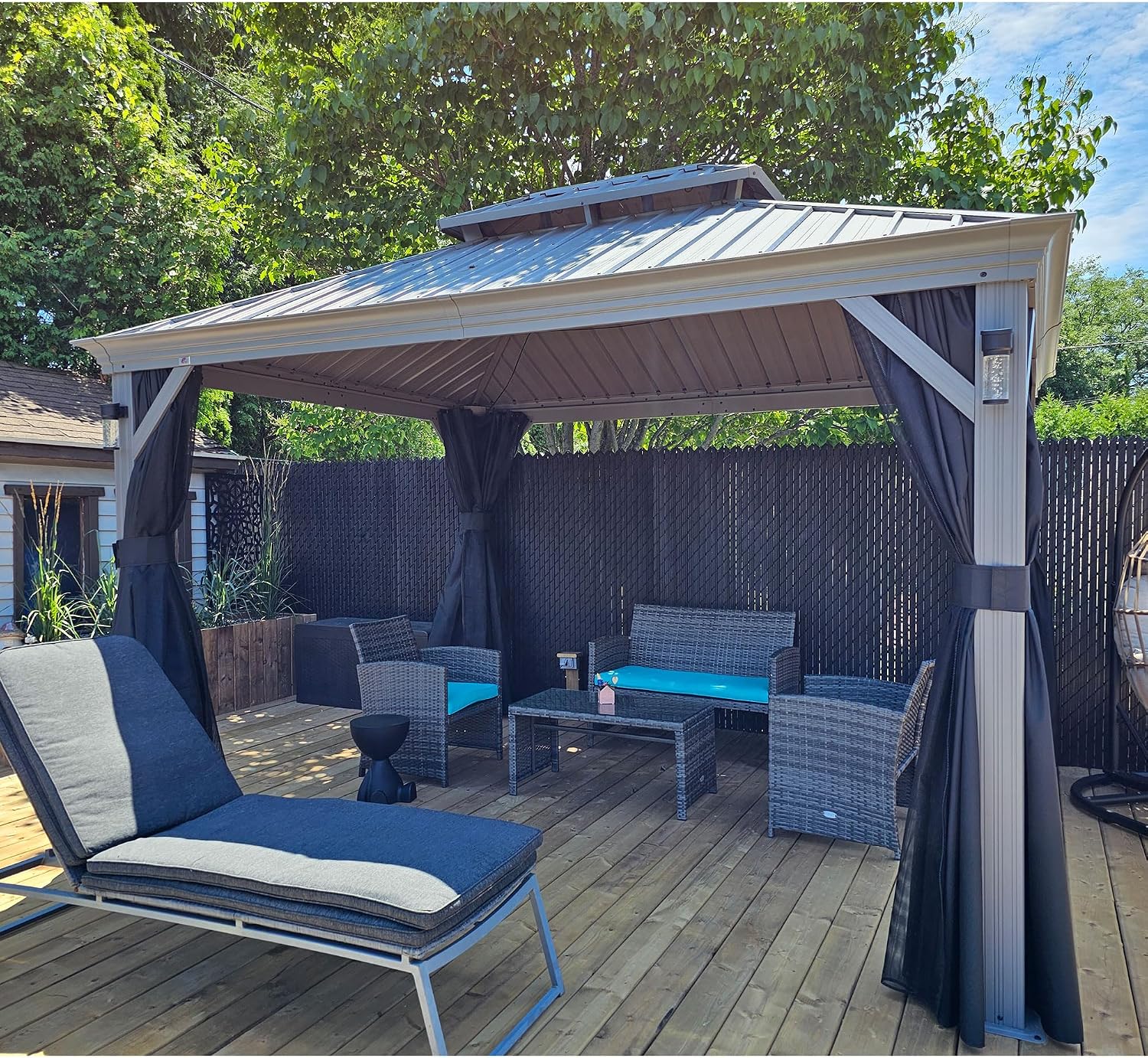 PURPLE LEAF 10' X 12' Outdoor Hardtop Gazebo with Galvanized Steel Double Roof Aluminum Frames Heavy Duty Permanent Pavilion Gazebo for Patio Deck Garden,Netting and Curtains Included, Light Grey