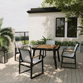 EAST OAK Signature 5 Pieces Outdoor Dining Set, Patio Furniture Set with Finest Teak Wood, Powder-Coated Aluminum Frame Table and Teslin Fabric Chairs, Patio Dining Set for Garden and Yard, Dark Grey
