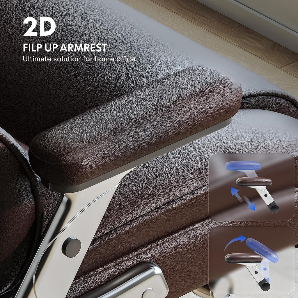 FLEXISPOT 600lbs Big and Tall Office Chair for Heavy People, Heavy Duty Computer Desk Chair with Dynamic Lumbar Support 2D Armrest Blade Wheels, Chairs for Home Office Gaming Working, Leather, Brown