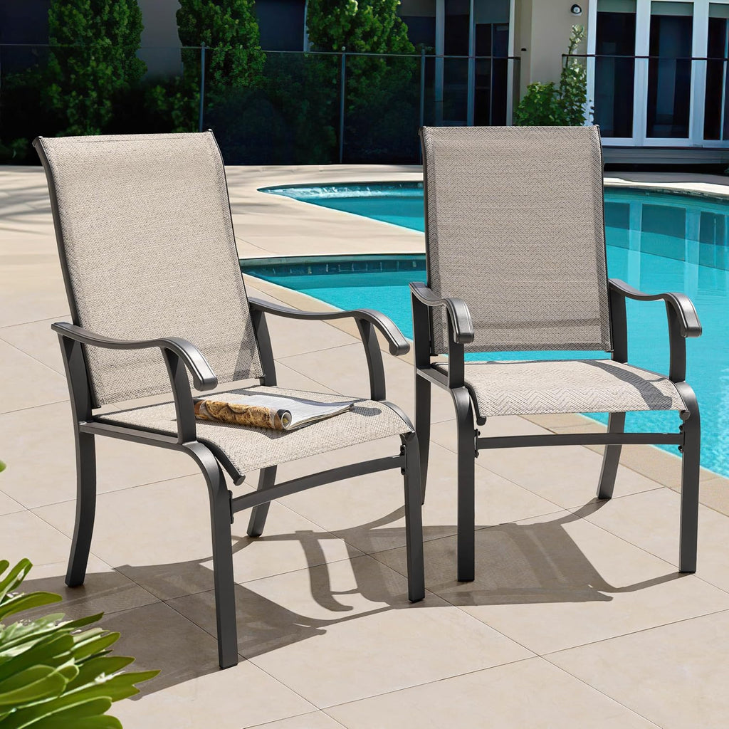 NUU GARDEN Patio Dining Chairs Set of 4, All Weather Textilene Patio Chairs,Powder-Coated Metal Frame Outdoor Patio Bistro Dining Chairs for Lawn Garden Backyard, Beige