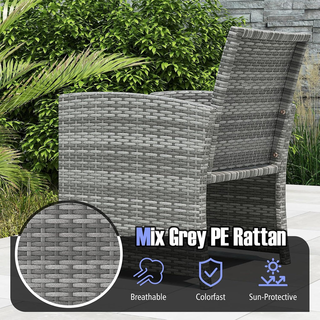 Tangkula 3 Pieces Patio Furniture Set, PE Rattan Outdoor Chairs with Tempered Glass Coffee Table & Soft Seat Cushions, Patio Bistro Set, Outdoor Conversation Set for Porch, Backyard Poolside (Black)