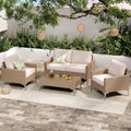 4-Piece Patio Furniture Set, Outdoor Wicker Sectional Sofa with Coffee Table, Anti-Slip & Thick All-Weather Cushions for Garden, Poolside, Backyard, Beige