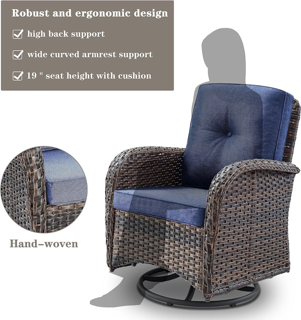 Belord 6 Piece Patio Conversation Sets - Wicker Patio Furniture Sets with Outdoor Swivel Rocker Chairs Outdoor Couch Perfect for Patio Deck Backyard, Brown Wicker Blue Cushion
