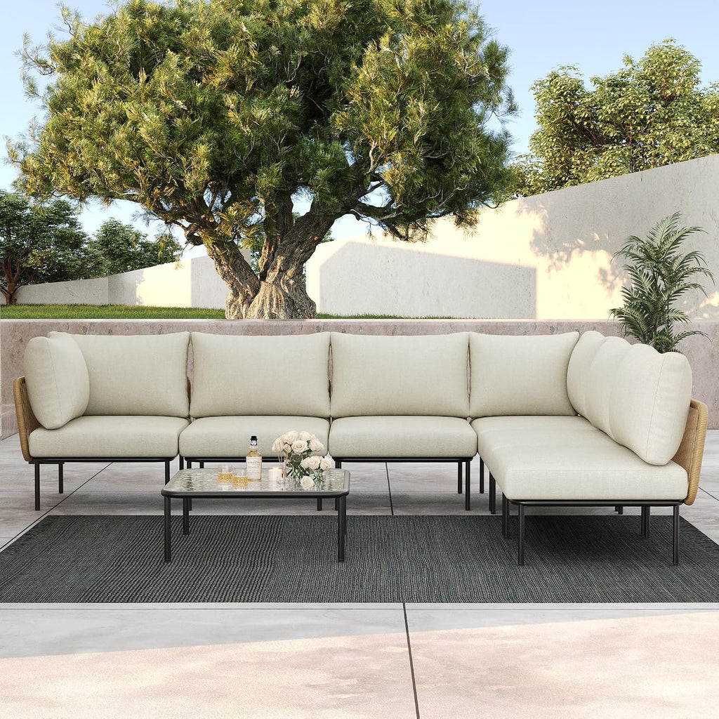 LayinSun 2 Pieces Aluminum Patio Furniture Set, Modern Modular Sectional Middle Chairs and Upgrade Thickness Cushion