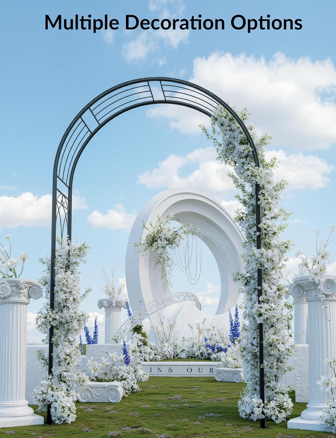 8FT Heavy-Duty Garden Arch - Rustproof Metal Trellis for Climbing Plants, Easy Assembly Wedding Arbor for Outdoor Decor, Wide Black Archway for Roses, Vines & Bridal Parties