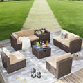 Aoxun 8 Piece Patio Furniture Set, Wicker Rattan Outdoor Furniture Set with Storage Box and Glass Top Table, Patio Sectional Set with Thick Cushions & Waterproof Cover, Beige