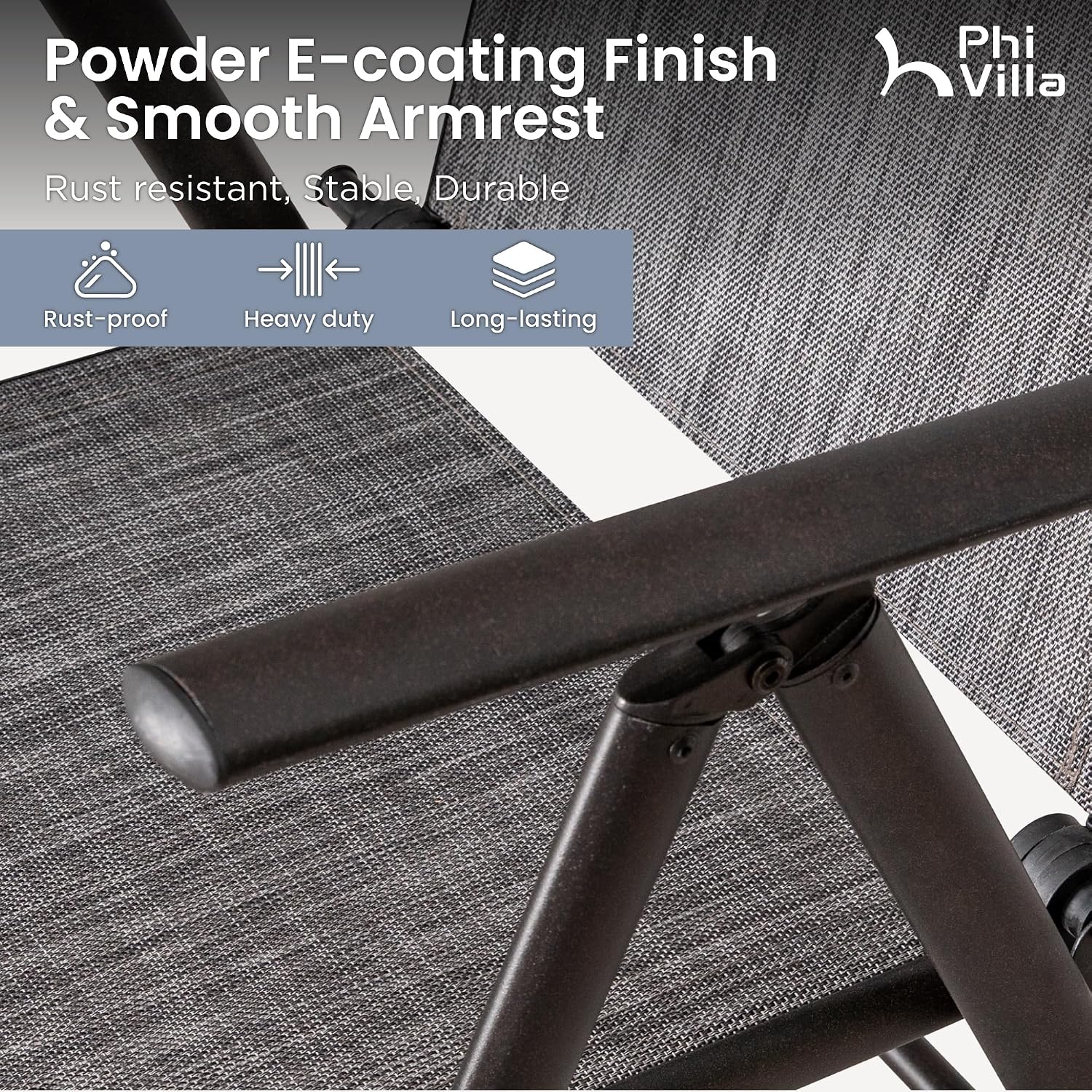 PHI VILLA 5-Piece Outdoor Dining Set for 4, All-Weather Grey Patio Furniture Set with Adjustable Folding Chairs & Square Metal Steel Table - Lightweight Portable Backyard Garden Set