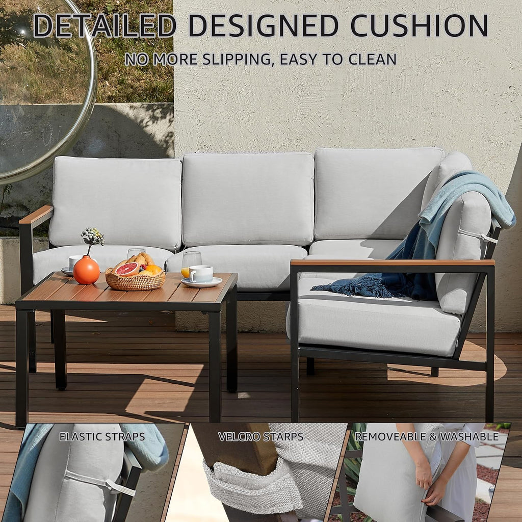 NATURAL EXPRESSIONS 6 Pieces Patio Furniture Set, Outdoor Couch with Thick Olefin Cushions, Fauxwood Armrest and Tabletop, Ergonomic Design Highback, Outdoor Sectional for Backyard, Deck (Grey)