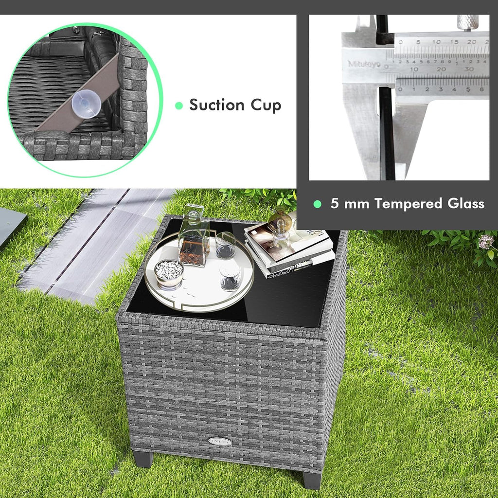 COSTWAY 3PCS Patio Furniture Set, PE Rattan Wicker Sofa w/Washable Cushion and Coffee Table, Tempered Glass Tabletop, Outdoor Conversation Set for Balcony, Porch, Yard, Backyard, Lawn, Turquoise
