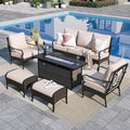 Sophia & William Patio Furniture Set with Fire Pit Table, 6 PCS Metal Outdoor Conversation Set with Fire Pit Table, 2 Sofa Chairs,2 Ottoman, 3-Seater Couch for Outdoor Seating, Backyard, Porch(Beige)