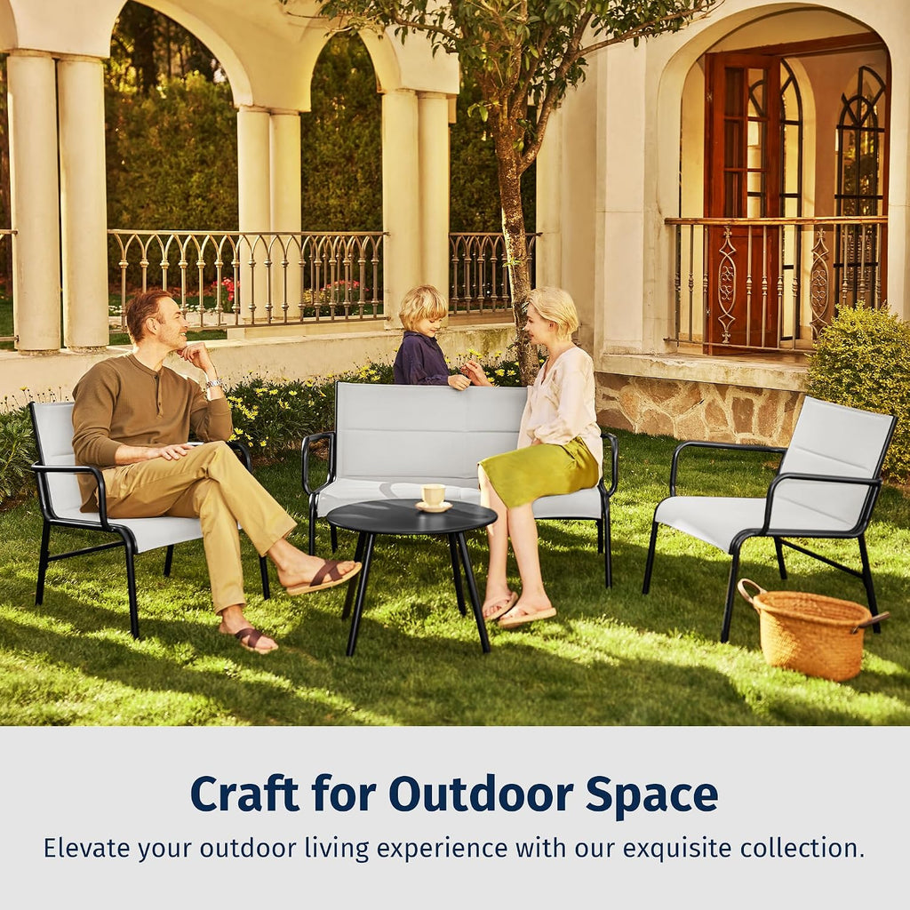 East Oak 4 Seats Outdoor Furniture Set, Waterproof Patio Furniture Set, Patio Loveseat with Coffee Table for Porch or Garden, 4-Piece Patio Conversation Sets for Balcony, Upgrade Grey