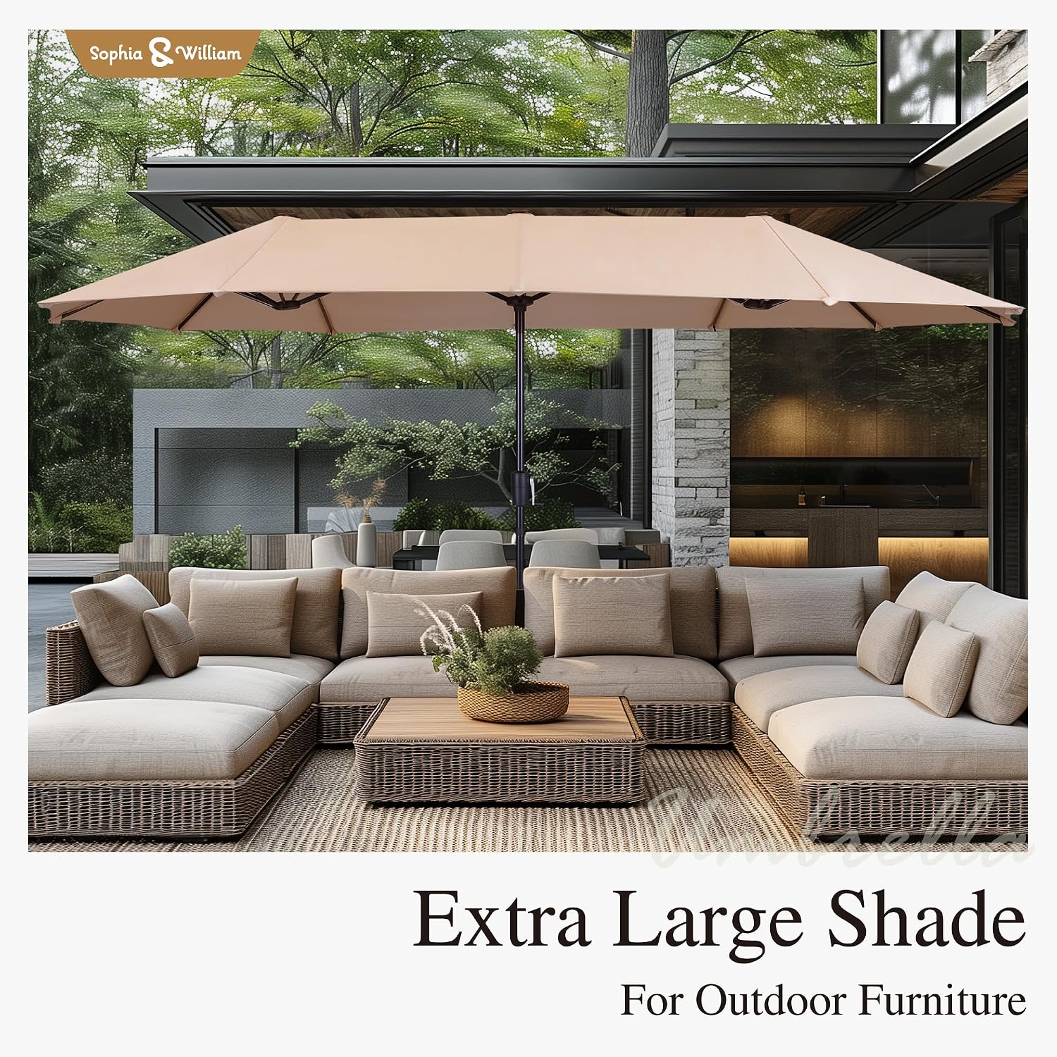 Sophia & William Patio Set with Umbrella 8 Pieces Outdoor Dining Set for 6 with 13ft Large Patio Umbrella Beige, 6 x Grey Swivel Patio Chairs with 59' Dining Table for Lawn Garden