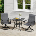 VICLLAX 3 Pieces Outdoor Dining Set, Patio Furniture Set of 2 Patio Swivel Dining Chairs and Small Dining Table with Storage Shelf, Dark Charcoal Chairs & Black Tabletop