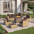 UDPATIO Furniture Set with Fire Pit Table, 8 Piece Sectional Sofas, All-Weather Wicker Conversation for Garden, Backyard, Dark Grey