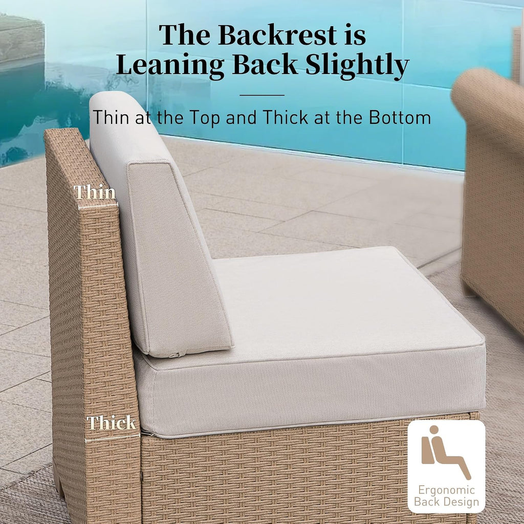 SUNSHINE VALLEY Patio Rattan loveseat, 2-Seat Wicker Rattan Sofa with 5.5' Thick Waterproof Cushions, All Weather Outdoor Conversation Set for Lawn Backyard Garden and Deck, Beige