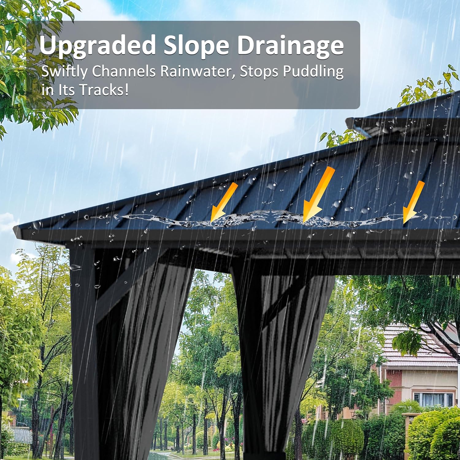Yardenaler 10x12 FT Hardtop Gazebo Canopy with Double Galvanized Steel Roof, Permanent Outdoor Pavilion with Mesh Netting for Patio, Backyard, Garden, Black