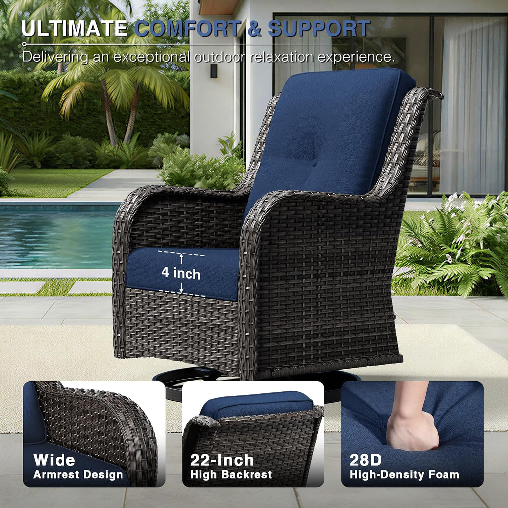 Joyside 3 Piece Wicker Patio Furniture Set, Outdoor Swivel Rocker Patio Chairs with High Back, Deep Seating, Wide Armrest, Thickened Cushions, Outdoor Furniture for Deck, Porch Use