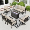 Sophia & William Patio Furniture Sets for 7 with Fire Pit Table 45', Outdoor Patio Furniture Set 8 Pcs, Convesation Set with 4 x High Heavy Sofa Chairs, 1x3-Seat Sofa, for Porch Poolside Beige