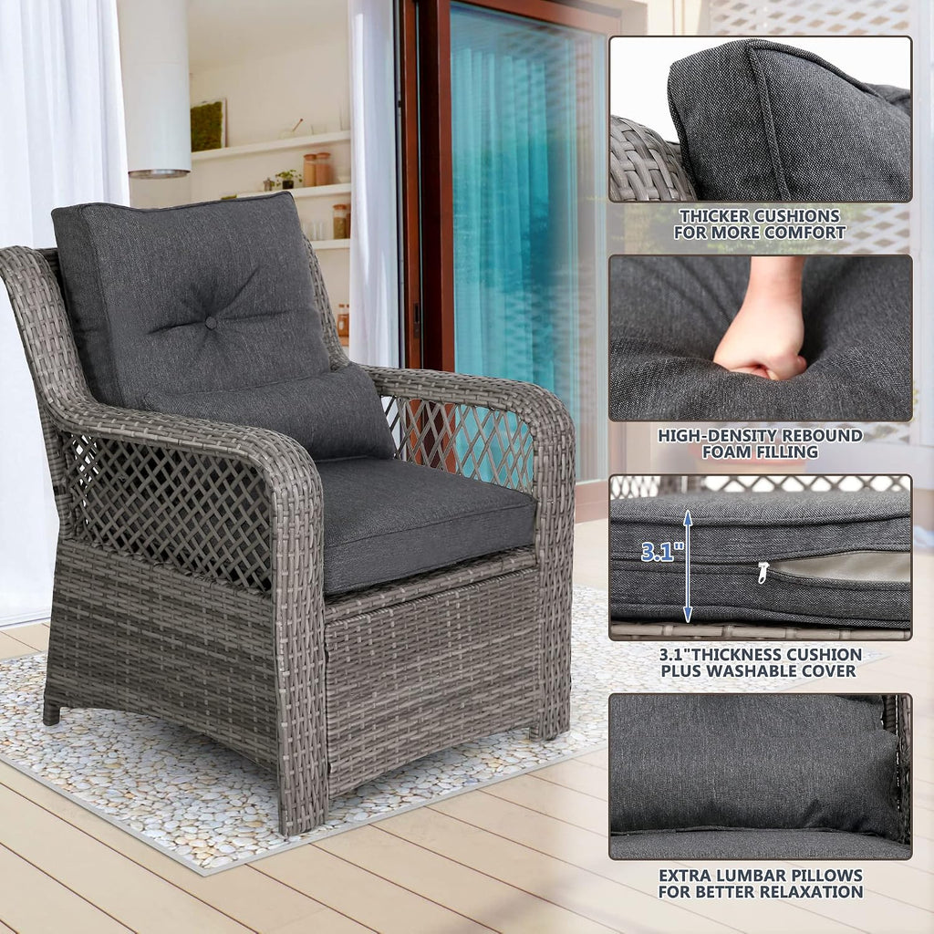 HOMREST 6 Pieces Patio Furniture Set, Wicker Outdoor Patio Conversation Sets, Sectional Rattan Sofa Chairs with Coffee Table, High Back, Ottoman, Cushions for Porch, Deck, Garden, Backyard (Grey)