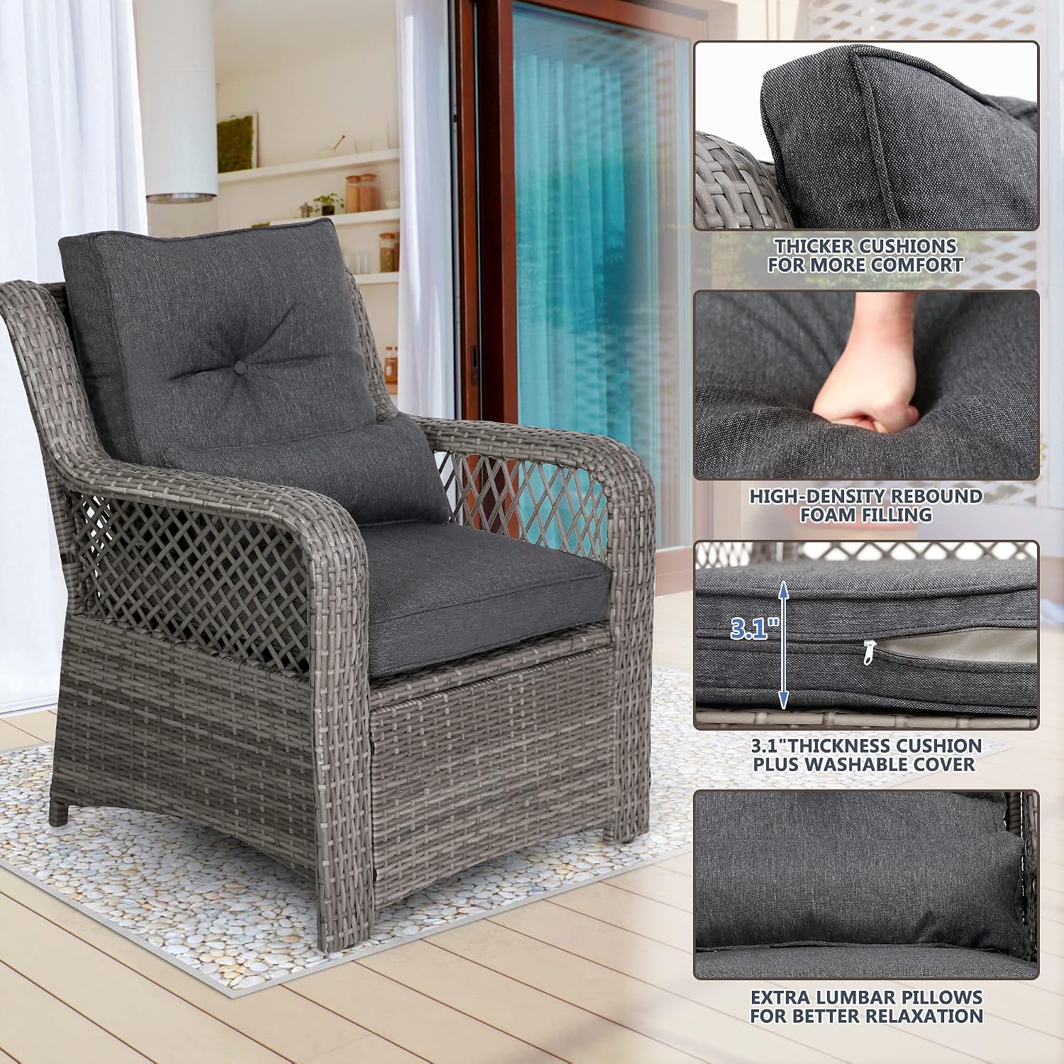 HOMREST 6 Pieces Patio Furniture Set, Wicker Outdoor Patio Conversation Sets, Sectional Rattan Sofa Chairs with Coffee Table, High Back, Ottoman, Cushions for Porch, Deck, Garden, Backyard (Grey)