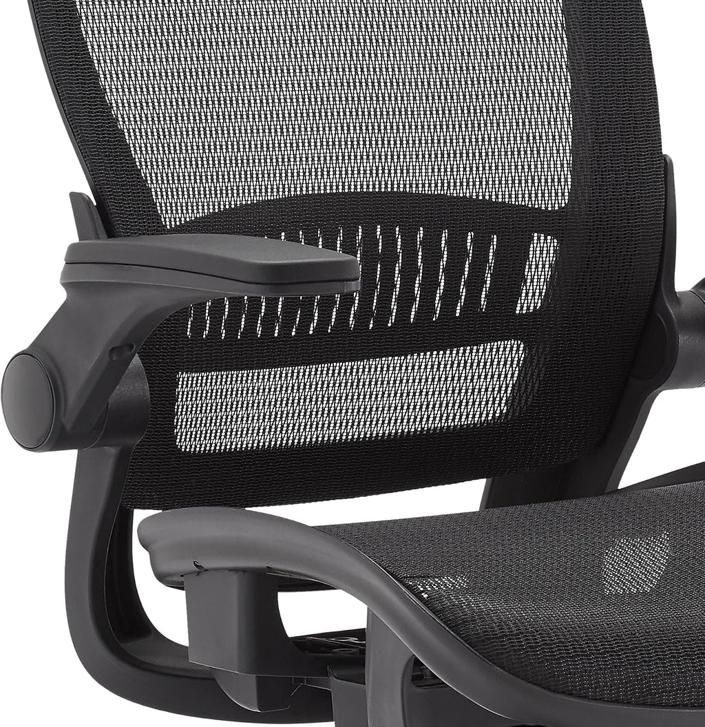 Amazon Basics Ergonomic High-Back Office Chair, Breathable Mesh, 360° Swivel, Easy to Assemble, Comfortable Flip-Up Armrests, 25.5'D x 26.25'W x 49.25'H, Black