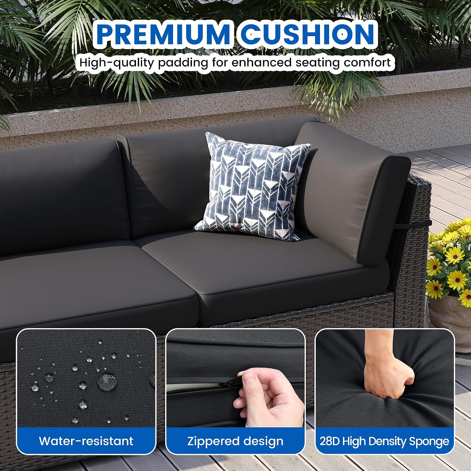 Patio Furniture Sets, 7-Piece Outdoor Patio Furniture with Thick Cushions,Coffee Table Outdoor All-Weather Conversation Set Sectional Sofa for Backyard, Poolside, Garden(Black)