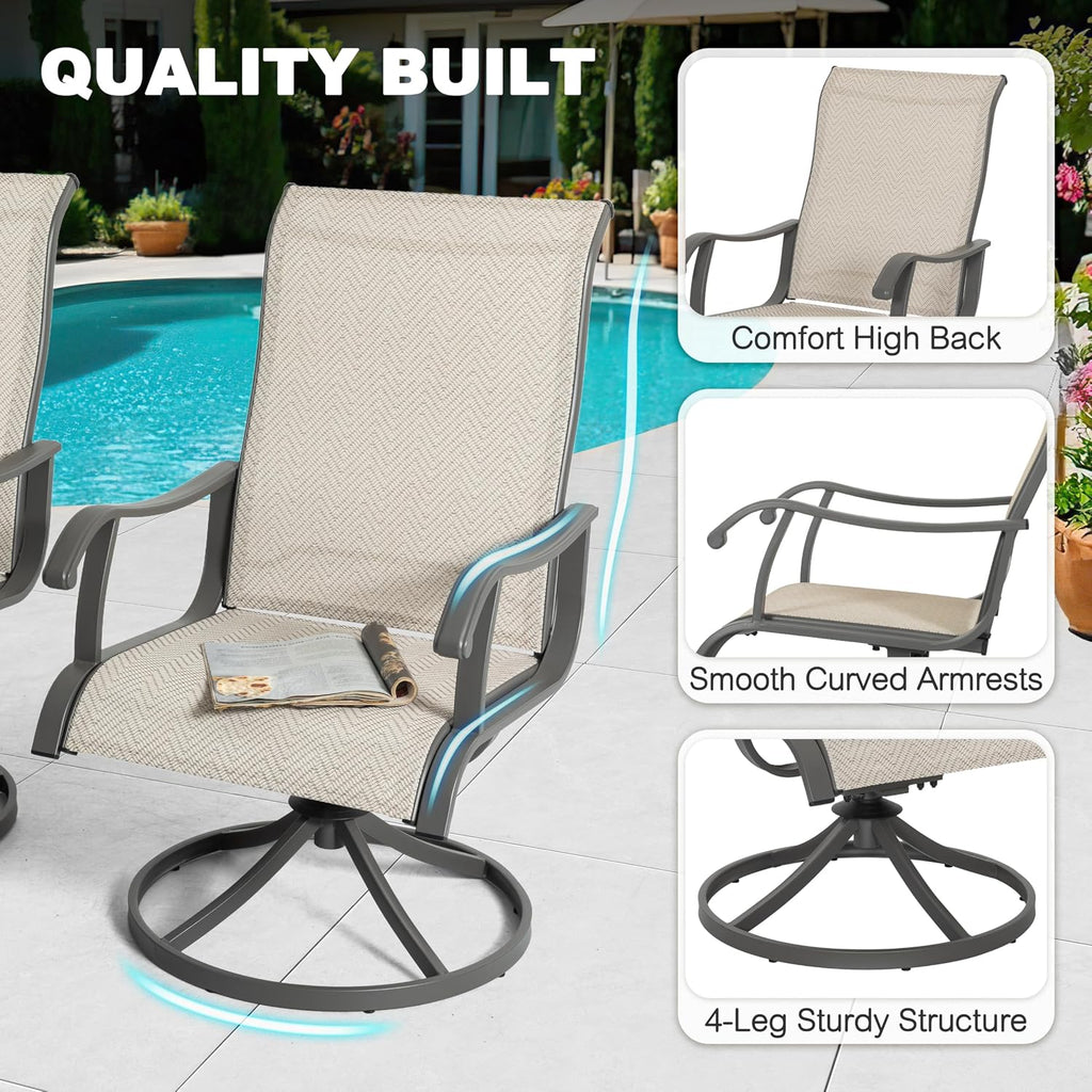 NUU GARDEN Patio Swivel Chairs Set of 2, Outdoor Dining Chairs with Armrests, Swivel Textilene Patio Dining Chair for All Weather, with Metal Frame, for Garden, Backyard, Deck, Poolside, Beige