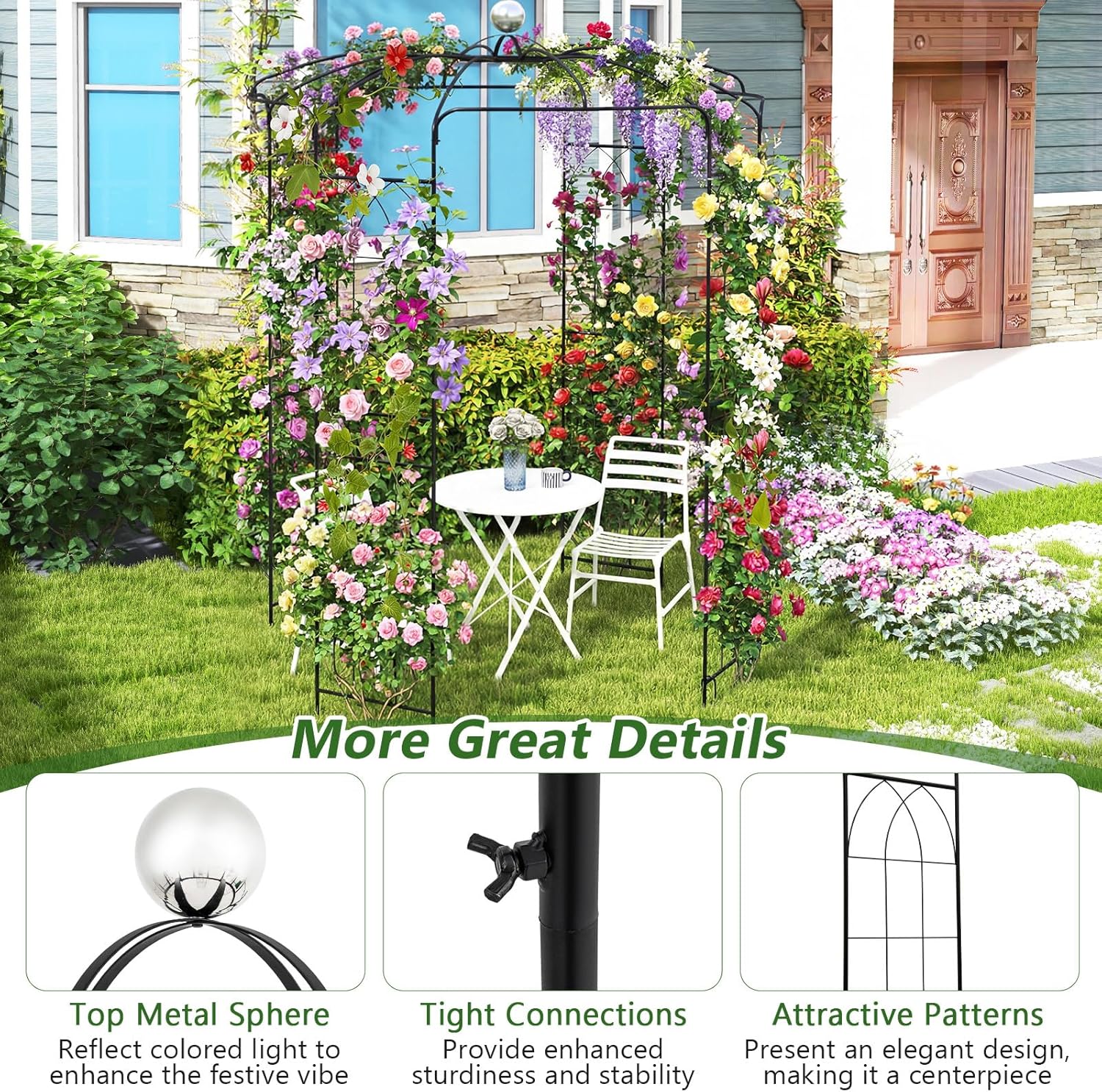 Giantex Birdcage Shape Gazebo - 9.3' H x 6.5' W Metal Arch Trellis for Climbing Plants Clematis Vines, French Style Pergola Pavilion Garden Arbor for Weddings Photoshoots Ceremony Party Outdoor Decor