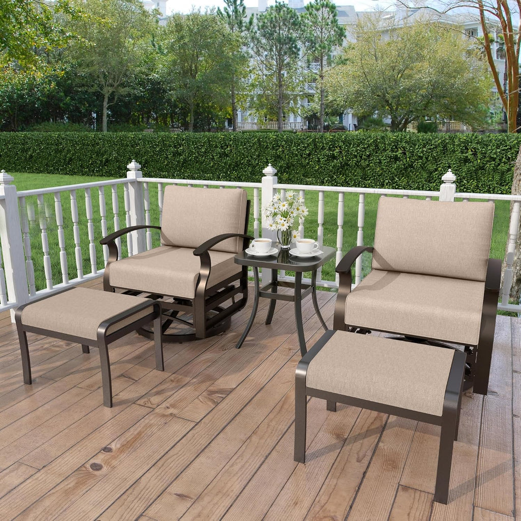 Kurapika 5 Pieces Patio Furniture Set, Outdoor Aluminum Swivel Gliders Rocker, Patio Bistro Set Rocking Chair with Thickened Cushions and Side Table(Sand)