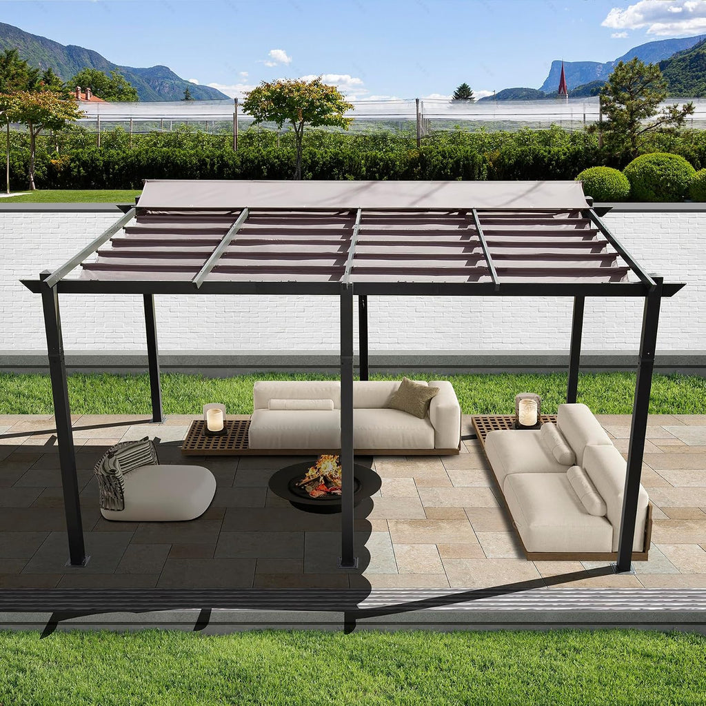 Domi Outdoor Retractable Pergola 11' x 16',Heavy-Duty Aluminum Shelter with Double Sun Shade Pavilion Large Grill Canopy for Gardens,Backyard and Decks,Dark Grey
