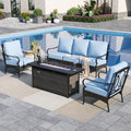 Sophia & William Patio Furniture Set with Fire Pit Table, 4 PCS Metal Outdoor Conversation Set with Fire Pit Table, 2 Sofa Chairs,3-Seater Couch for Outdoor Seating, Backyard, Porch(Blue)