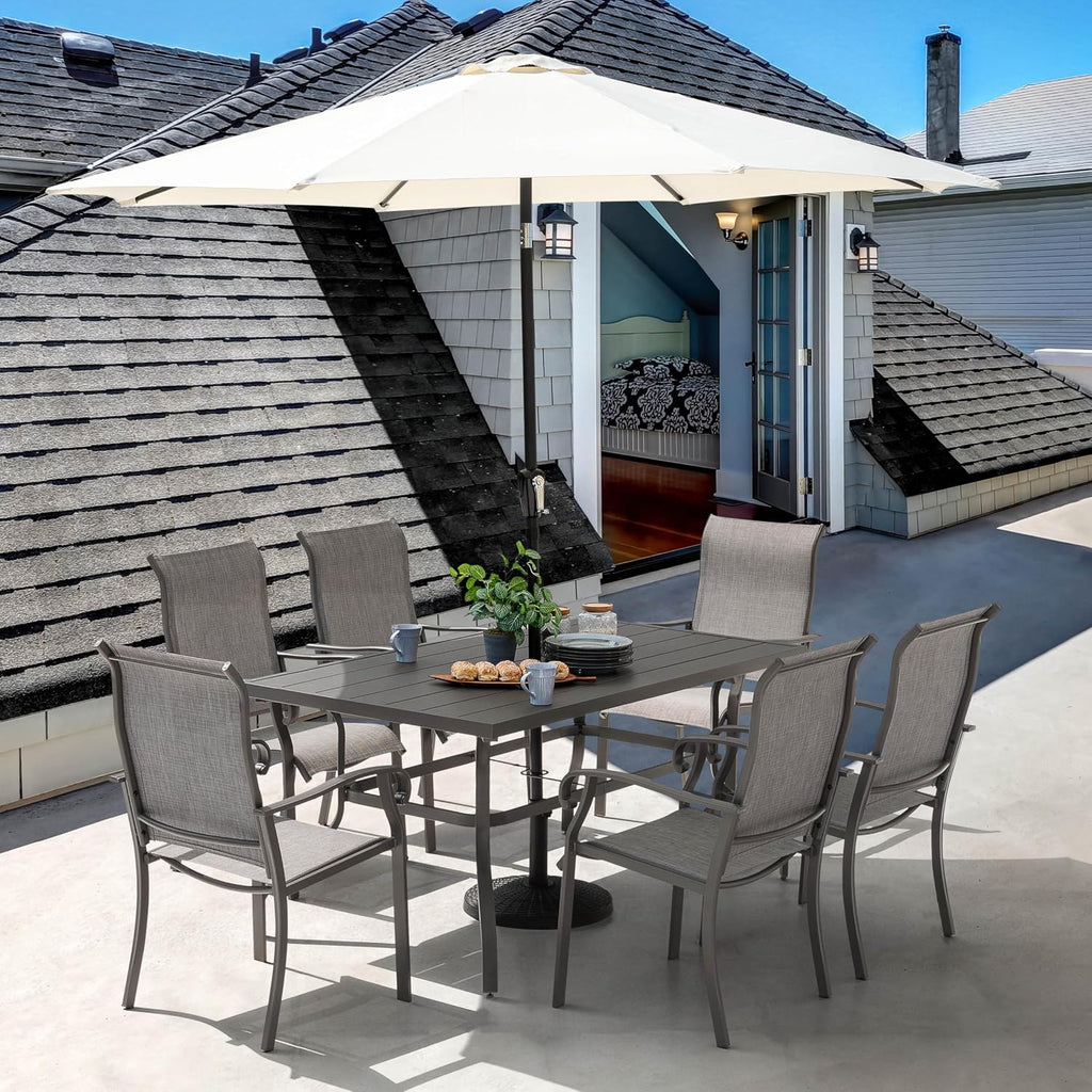 NUU GARDEN Outdoor Patio Dining Set 7 Piece Furniture Set Including 61'x37' Rectangular Outdoor Metal Patio Dining Table and 6 Gray Textilene Chairs for Garden, Patio and Poolside Backyards