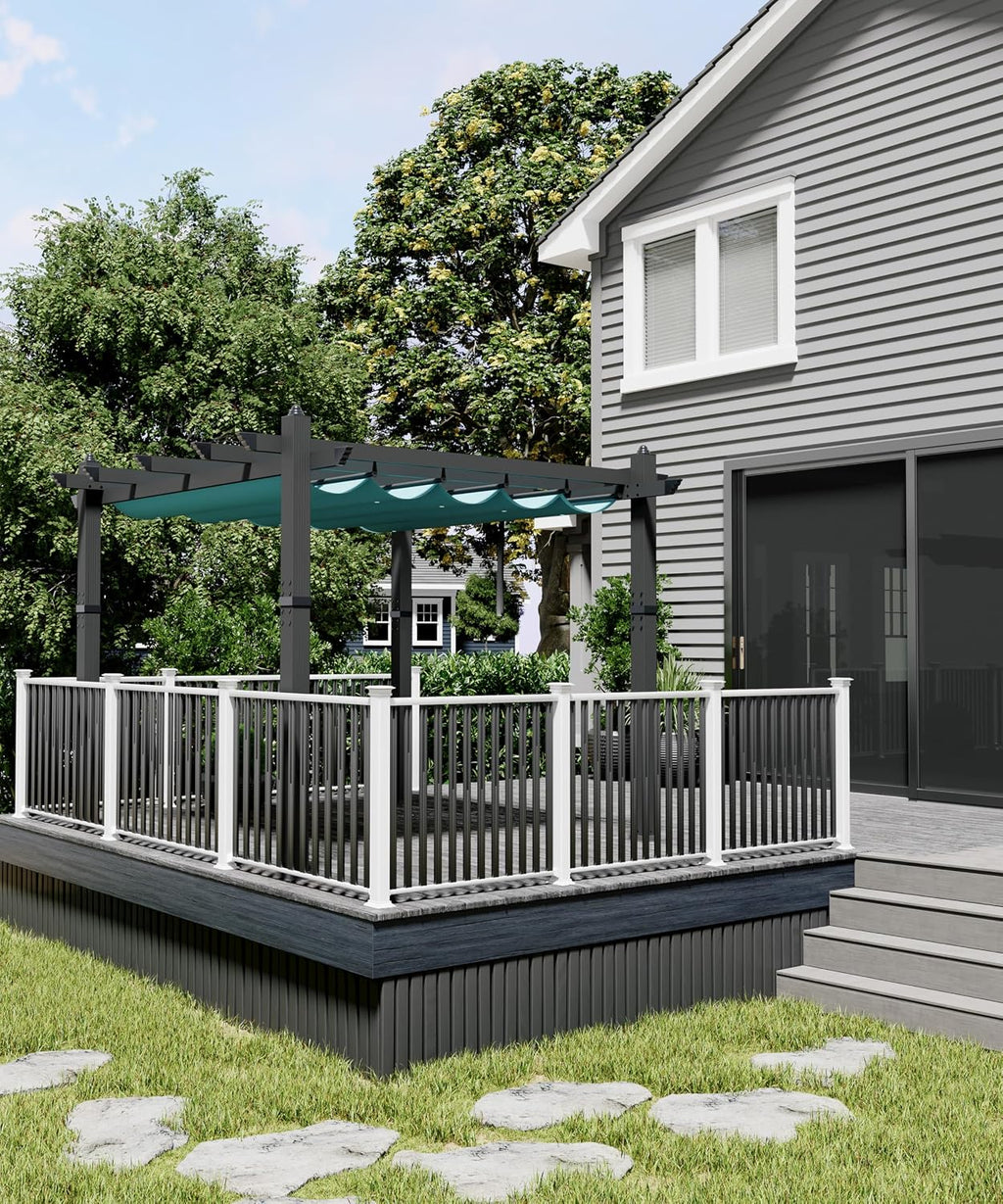GAOMON 10x10 Ft Outdoor Pergola, Heavy-Duty Aluminum Patio Pergolas and Gazebos Clearance with Retractable Canopy Sun Shade, UV-Resistant Metal Pergola for Existing Deck, Backyard Garden Porch, Blue