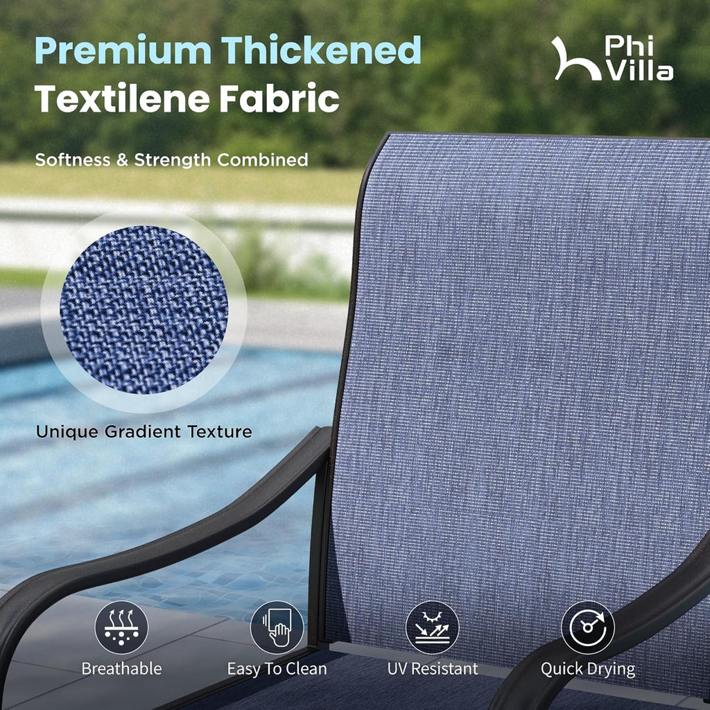 PHI VILLA 5 Piece Outdoor Patio Dining Set with 4 Swivel Dining Chairs & 1 Wood-Like Dining Table, All Weather Blue Textilene Mesh Fabric Chair and Square Metal Table for Deck Lawn Garden
