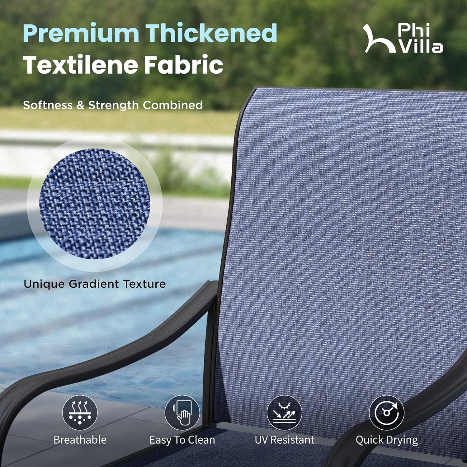 PHI VILLA 5 Piece Outdoor Patio Dining Set with 4 Swivel Dining Chairs & 1 Wood-Like Dining Table, All Weather Blue Textilene Mesh Fabric Chair and Square Metal Table for Deck Lawn Garden