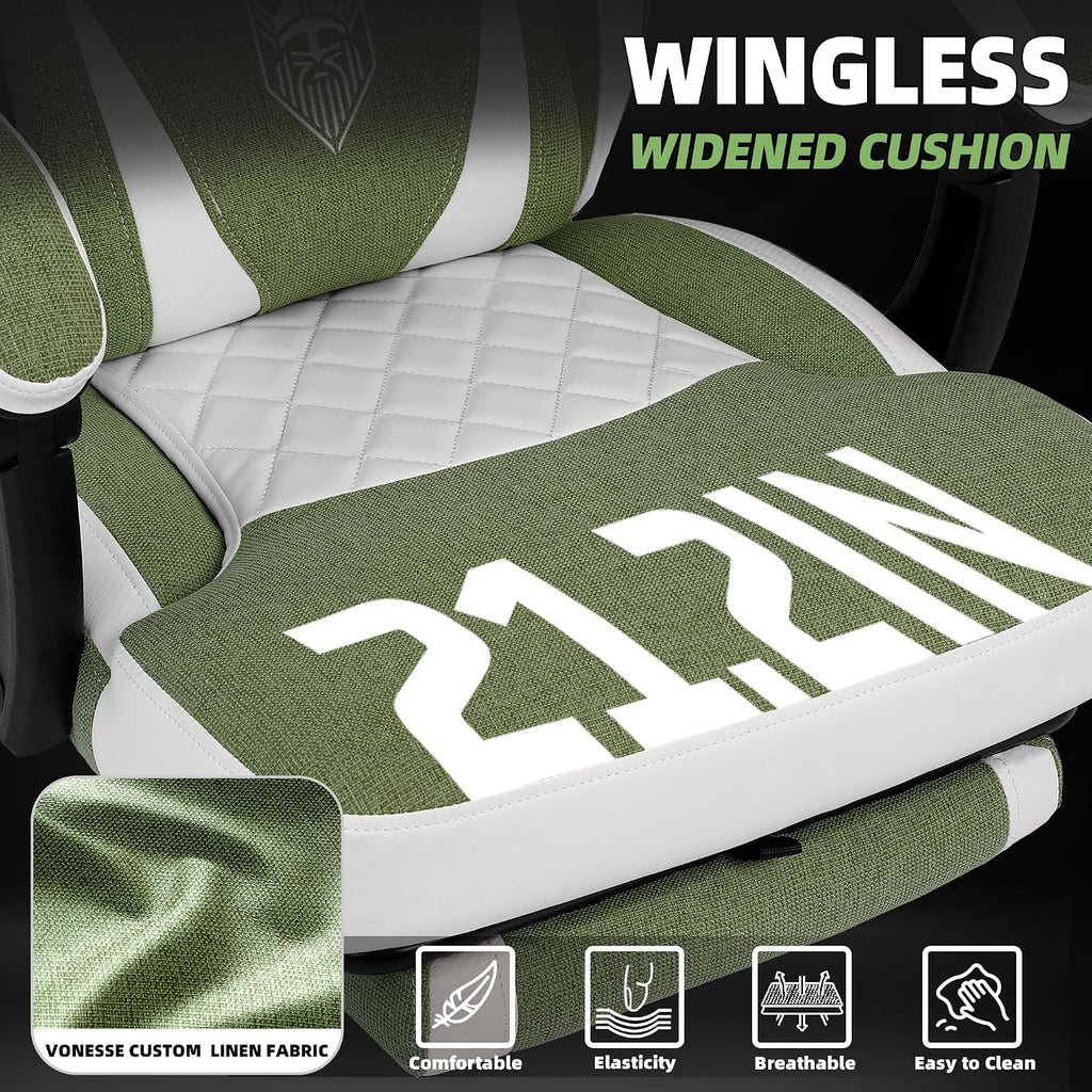 Vonesse Gaming Chair, Reclining Fabric Gaming Chairs for Adults 250LBS, Office Chair with Pocket Spring Cushion, Computer Chair with Footrest and Massage Lumbar Support (Green)
